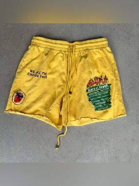 Forever 21 Yellow Graphic Men’s Athletic Shorts Black Power BLM Rasta Bob Marley